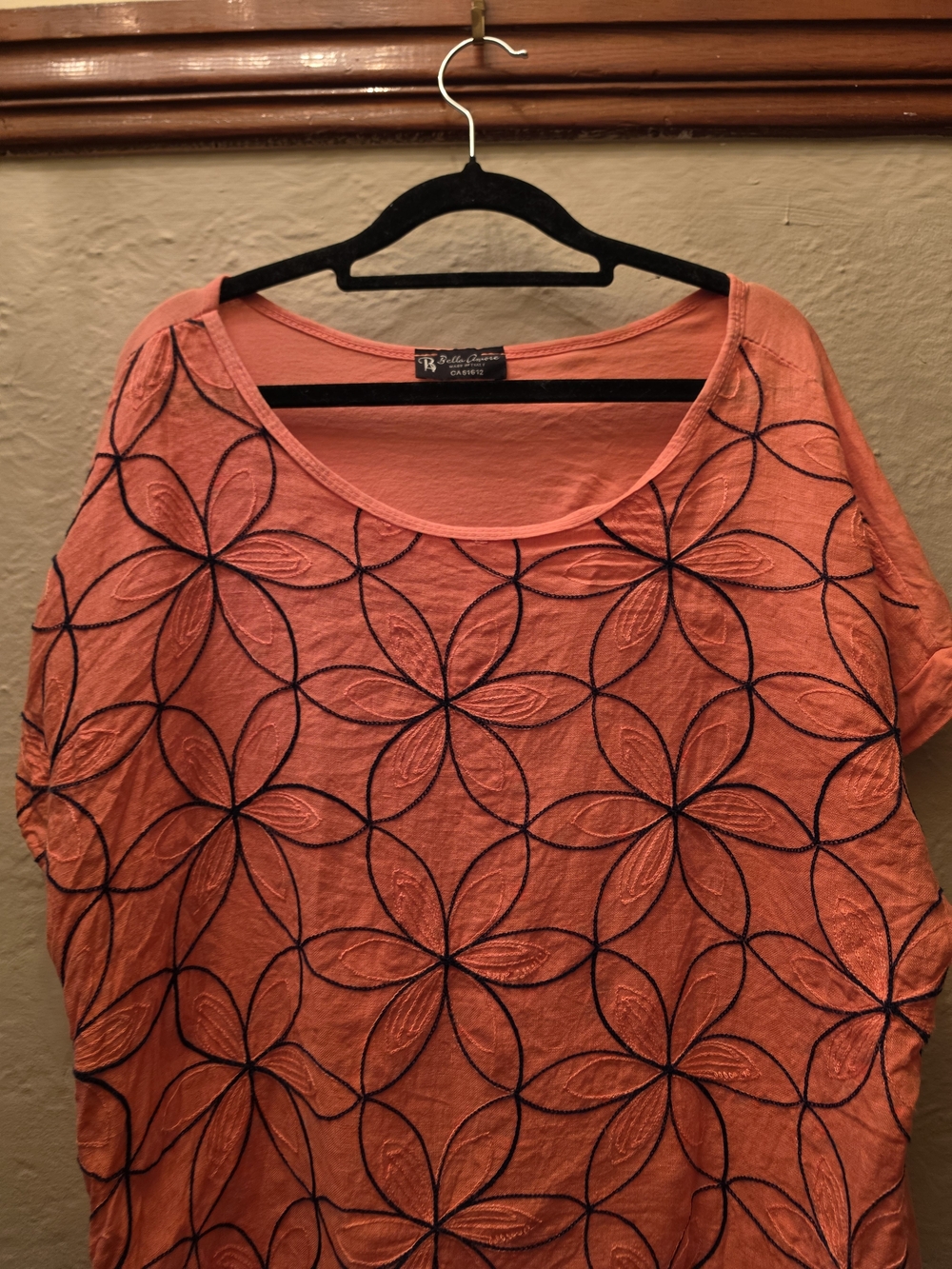 Coral Linen Made In Italy Boho Oversized Embroidered Top S/M - Picture 6 of 10